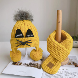 Комплект шапка, шарф и перчатки/варежки, арт КО3, цвет:жёлтый