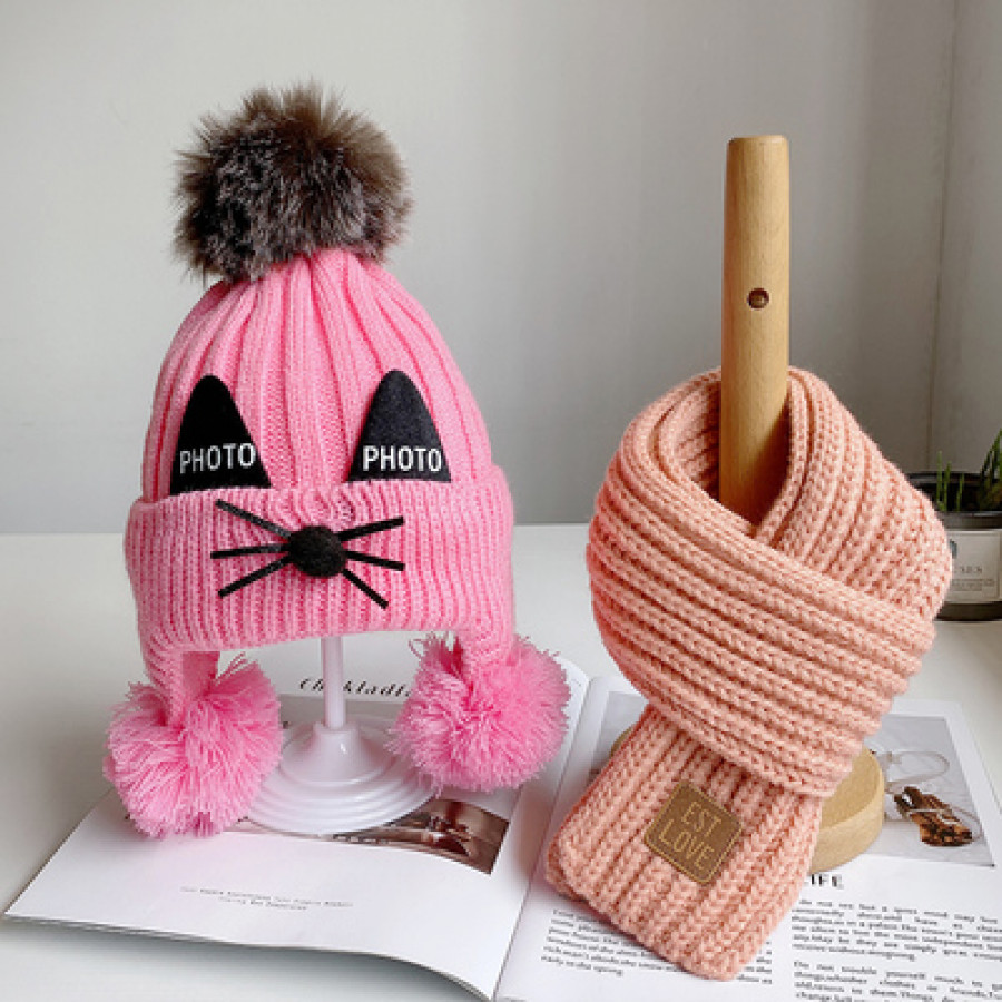 Комплект шапка, шарф и перчатки/варежки, арт КО3, цвет:розовый
