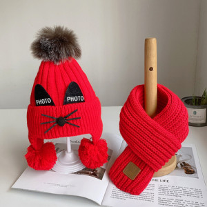 Комплект шапка, шарф и перчатки/варежки, арт КО3, цвет: красный