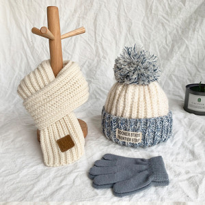 Комплект шапка, шарф и перчатки, арт КО1, цвет:бежевый