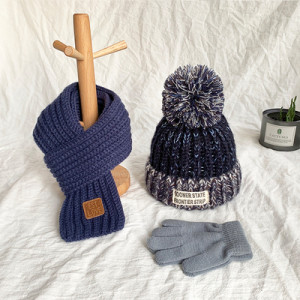Комплект шапка, шарф и перчатки, арт КО1, цвет:тёмно-синий