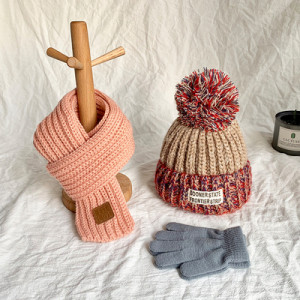 Комплект шапка, шарф и перчатки, арт КО1, цвет:розовый