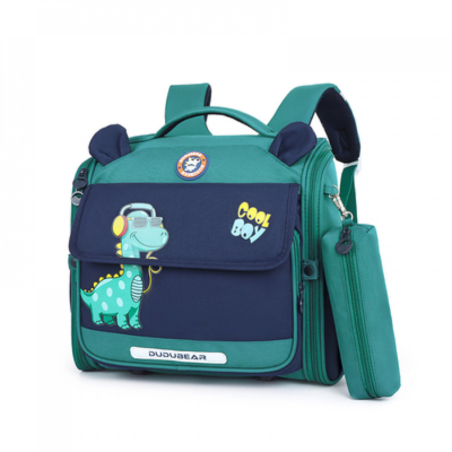 Рюкзак школьный горизонтальный + пенал арт Р55, цвет:зелёный