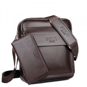 Комплект сумка + кошелек мужской, арт МК9, цвет: коричневый
