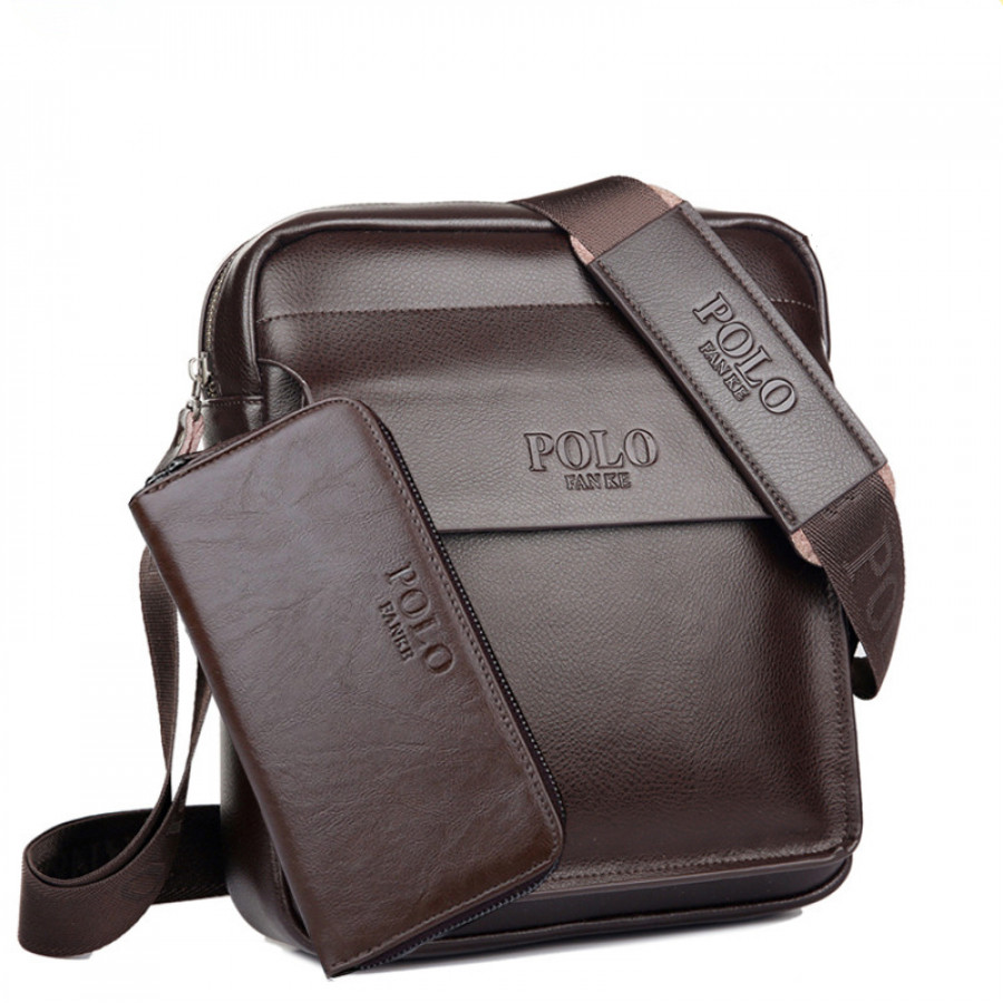 Комплект сумка + кошелек мужской, арт МК9, цвет: коричневый ОЦ