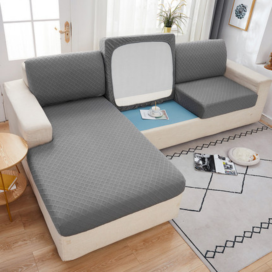 Чехол для дивана арт ДД1, цвет: светло-серый, узор ромб