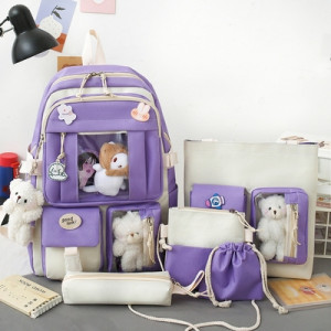 Комплект рюкзак из 5 предметов, арт Р66, цвет:фиолетовый с брелком