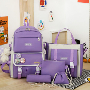 Комплект рюкзак из 5 предметов, арт Р68, цвет: фиолетовый с брелком