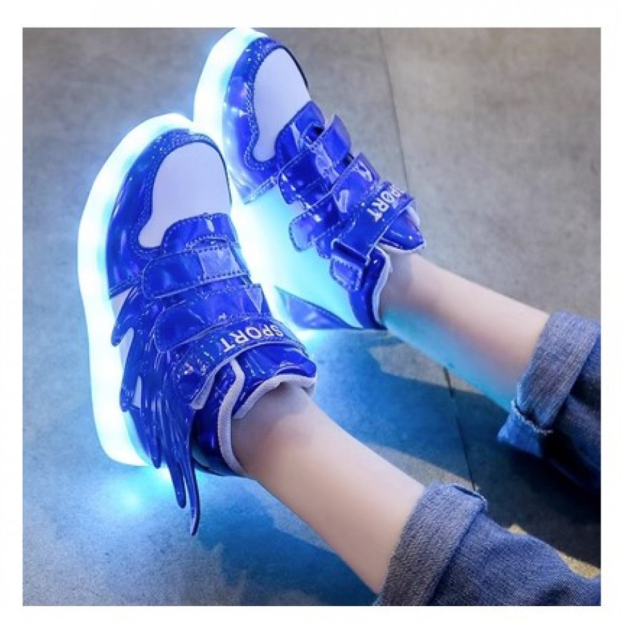 Кроссовки с подсветкой детские подростковые, арт ОДД59, цвет: сине-белая кожа  ОЦ