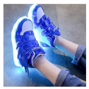Кроссовки с подсветкой детские подростковые, арт ОДД59, цвет: синий кожа  утепленные ОЦ