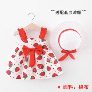 Комплект платье со шляпой, арт КД163, цвет: клубнично-красное