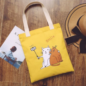 Холщовая сумка, арт Б262, цвет: жёлтый селфи кот ОЦ