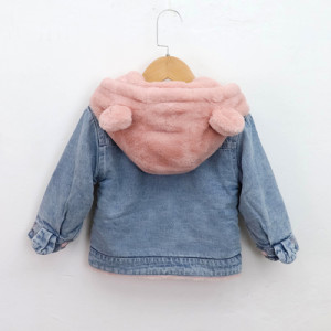 Джинсовая куртка детская, арт КД142, цвет:розовый медведь
