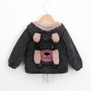 Джинсовая куртка детская, арт КД142, цвет: розово-чёрный медведь