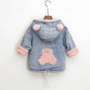 Джинсовая куртка детская, арт КД142, цвет: розовая вышивка медведь
