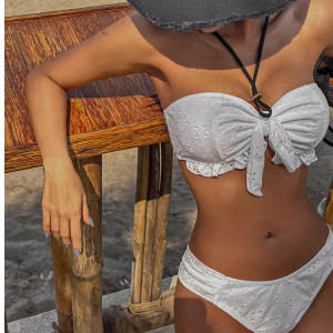 Купальник с рюшами из 2 частей, арт КП8, цвет: белый