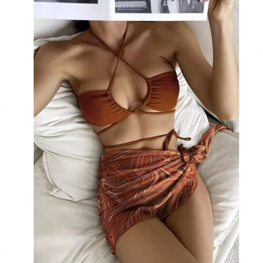 Купальник из 3 предметов, арт КП27, цвет: коричневый